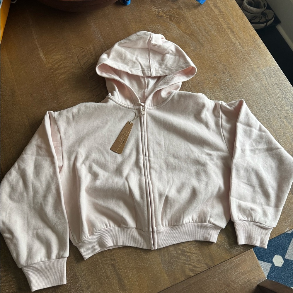 Skims Barely Pink Zip-Up Hoodie Cropped